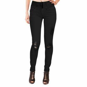 High Waist, Wide 4 button, Butt Lift, Stretch Black Distressed Skinny Jean- NWT